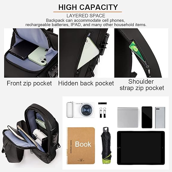 Anti-Theft Waterproof Sling Bag with USB Charging Port | Stylish Crossbody Travel Backpack