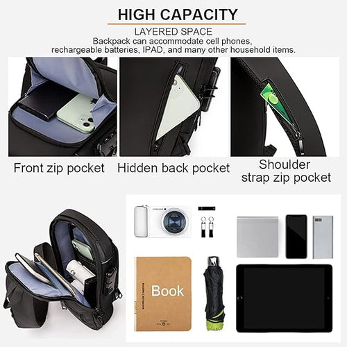 Anti-Theft Waterproof Sling Bag with USB Charging Port | Stylish Crossbody Travel Backpack