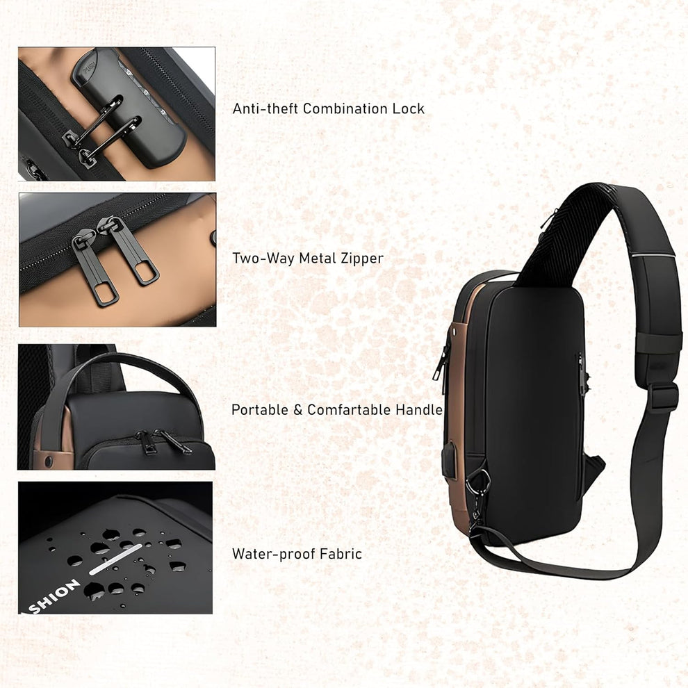Anti-Theft Waterproof Sling Bag with USB Charging Port | Stylish Crossbody Travel Backpack