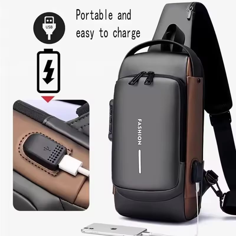 Anti-Theft Waterproof Sling Bag with USB Charging Port | Stylish Crossbody Travel Backpack