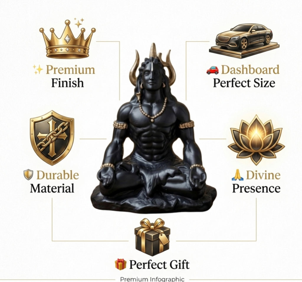 Adiyogi Shiva Idol (5 Inch) – Matte Black Spiritual Car Dashboard & Home Decor