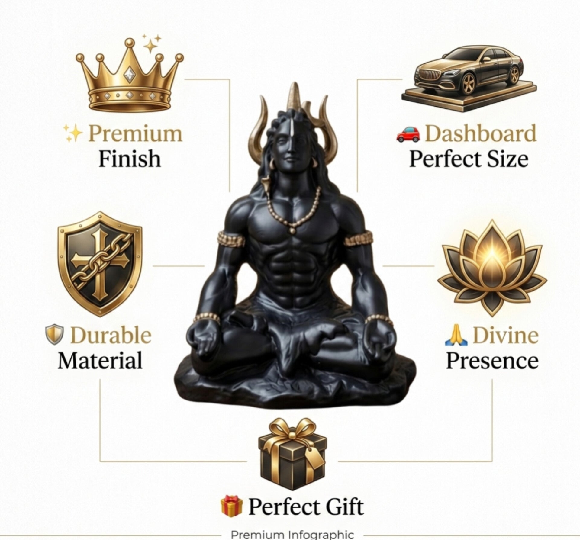 Adiyogi Shiva Idol (5 Inch) – Matte Black Spiritual Car Dashboard & Home Decor