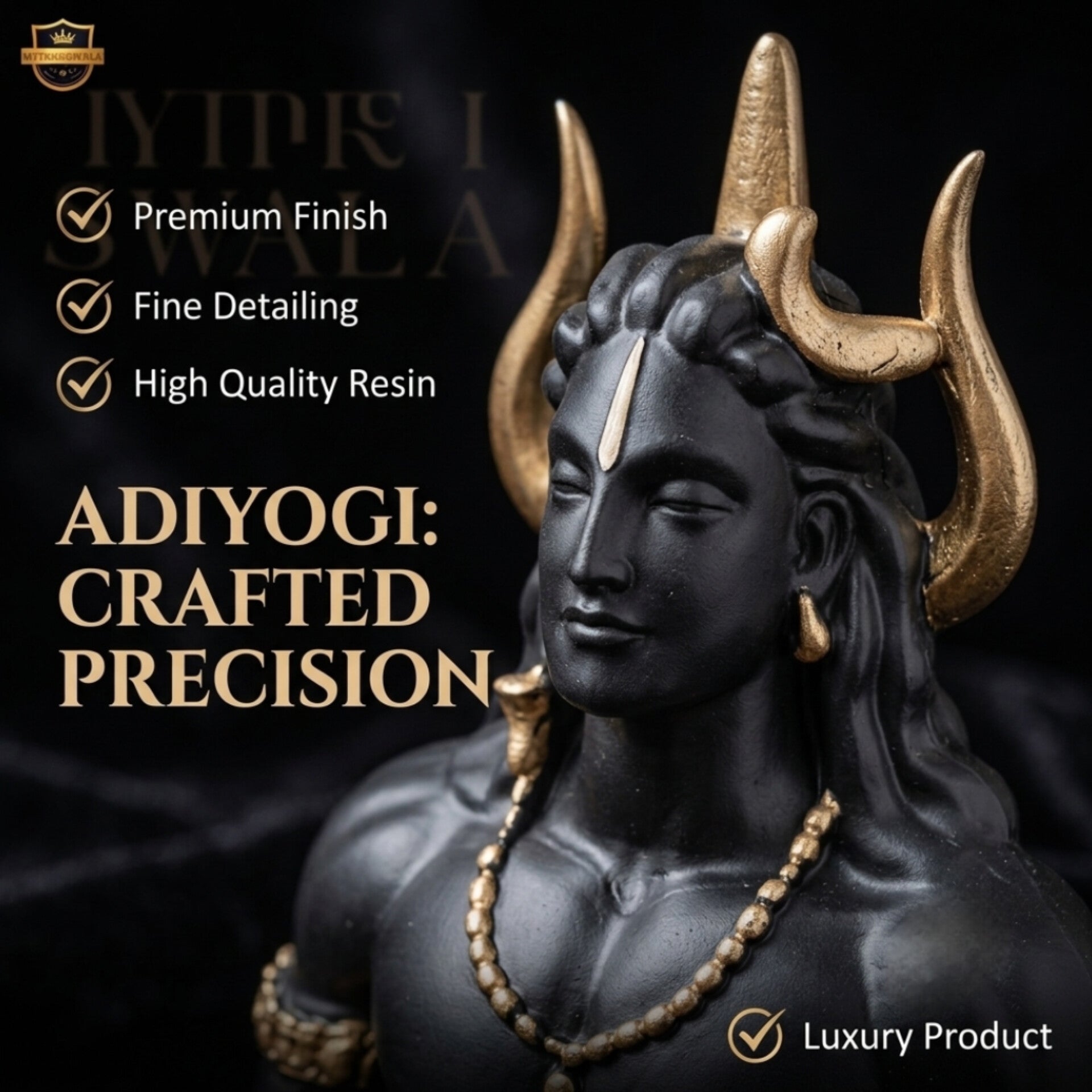 Adiyogi Shiva Idol (5 Inch) – Matte Black Spiritual Car Dashboard & Home Decor