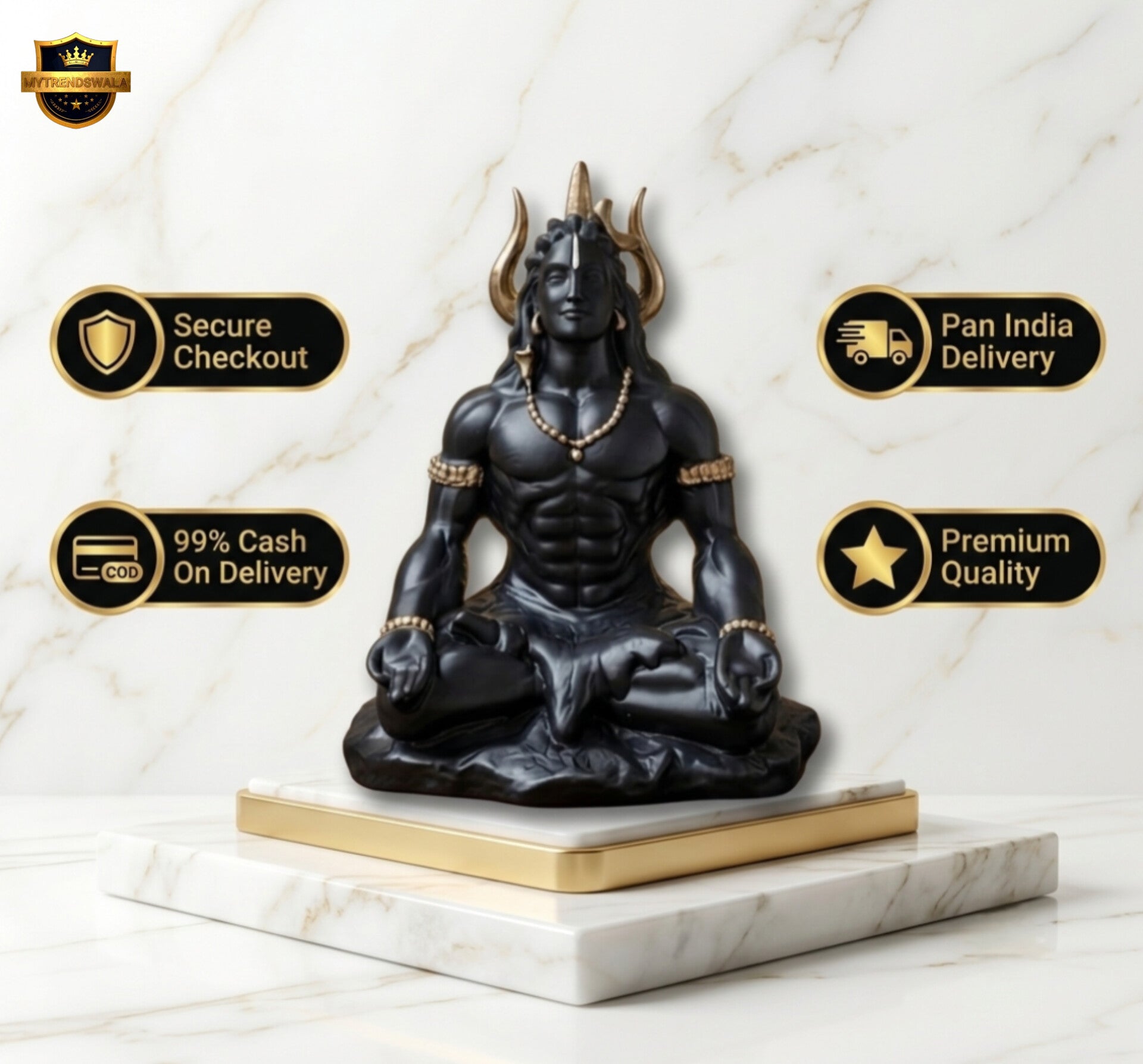 Adiyogi Shiva Idol (5 Inch) – Matte Black Spiritual Car Dashboard & Home Decor